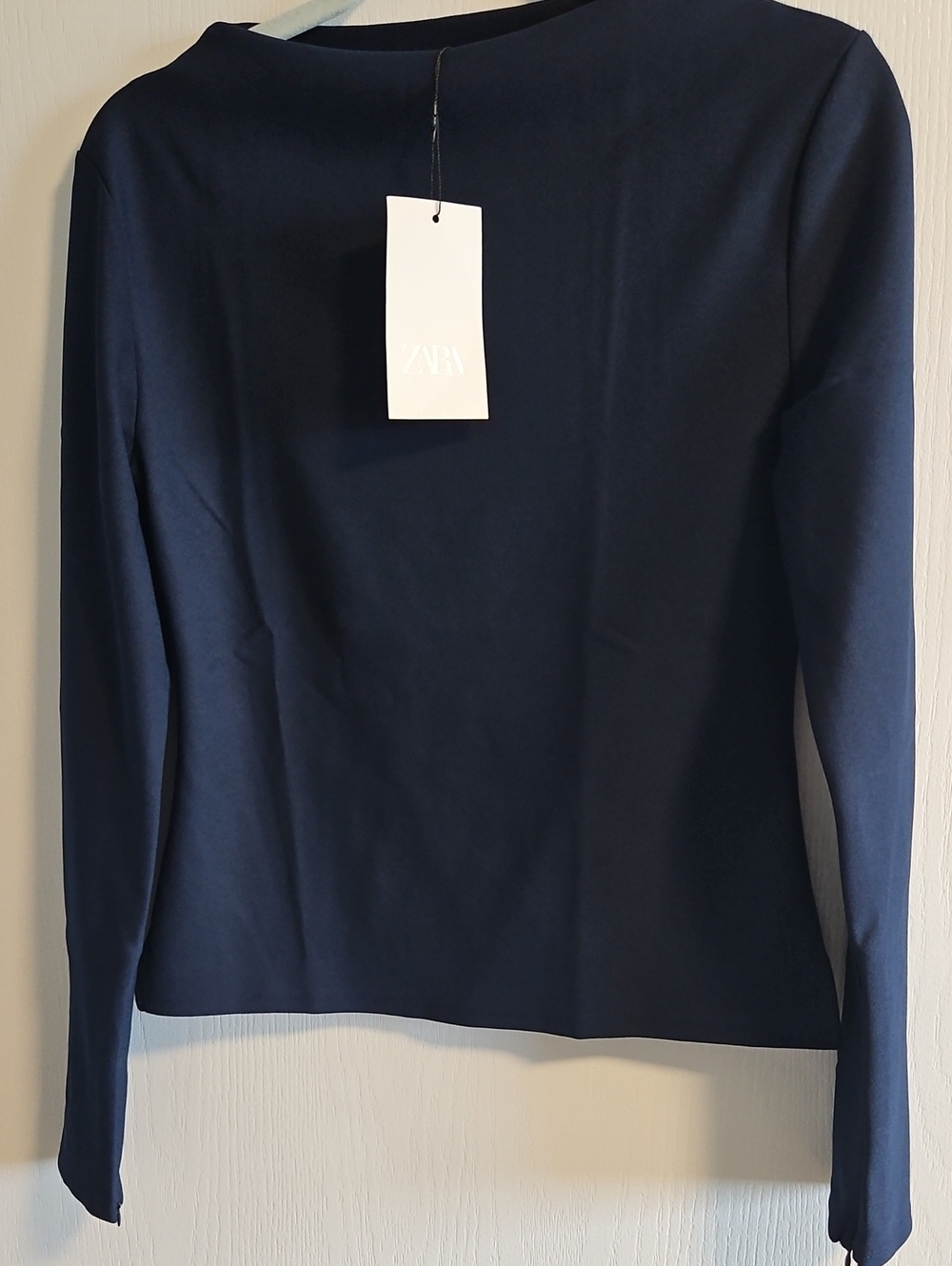 Zara Navy Long Sleeve Crewneck Top